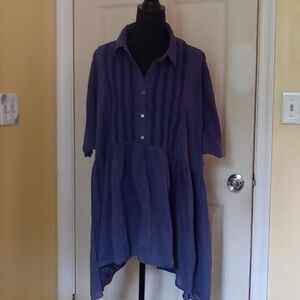 Terra & Sky 100% cotton summer blouse in Navy blue, short sleeves lace trim